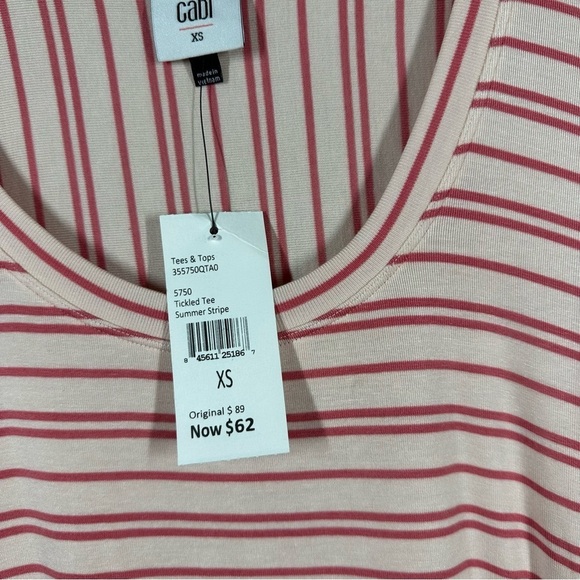 NEW Cabi Tickled Tee Shirt Top Women's XS Pink Striped Dolman Sleeve Jersey Knit - Picture 5 of 8